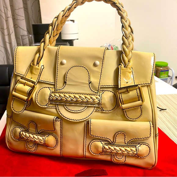 VALENTINO GARAVANI Histoire" Limited Edition Braided Handle Patent Leather  Bag - Picture 9 of 10